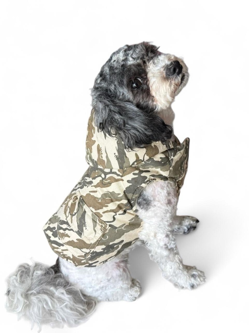 Camo Dog Hoodie Jacket Camouflage Winter Coat Utility Flap Pocket XS
